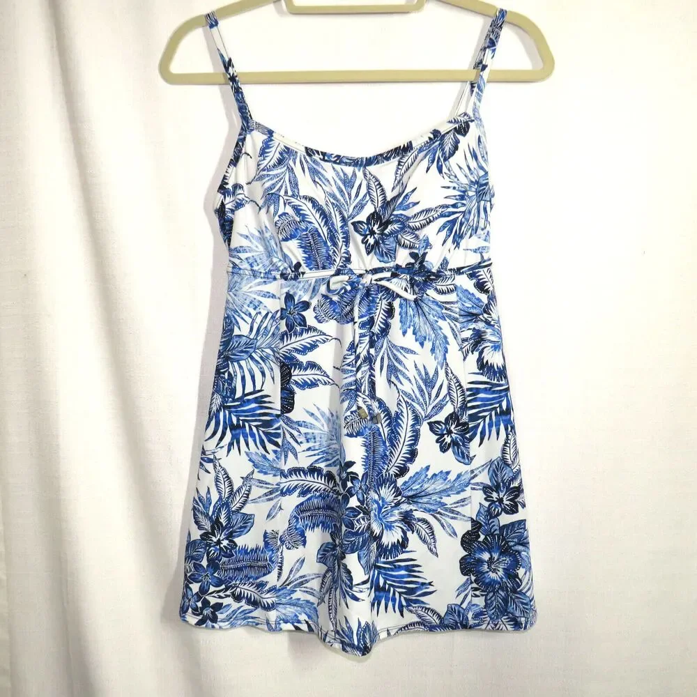 Swim Solutions Floral Padded Wireless Tummy Control Swimsuit Swim Dress Sz 10 - Picture 11 of 12